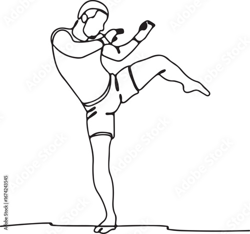 One single line drawing of fighting athletes are confused with their techniques
