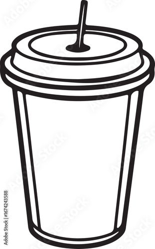 Paper takeaway coffee cup line art vector simple black and white illustration
