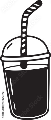 Ice coffee americano in a takeaway plastic cup with straw vector illustration
