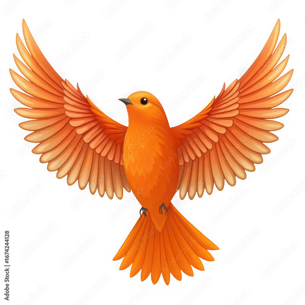 Obraz premium Vibrant Orange Bird Flying with Wings Spread Isolated PNG
