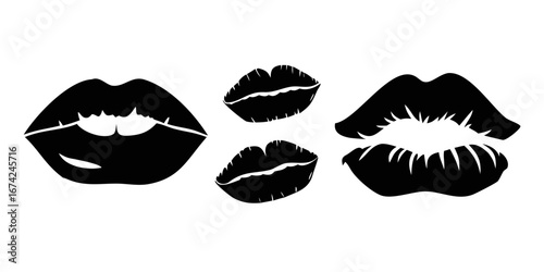 Set of lips silhouette icons. Passionate kiss icon. Lipstick imprint.icon
