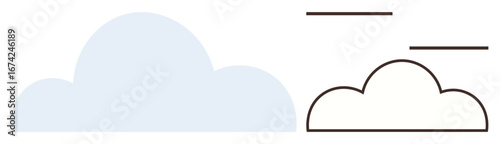 Abstract cloud designs in soft blue solid and black outline styles with horizontal line accents. Ideal for weather, nature, design simplicity, creativity, digital media, branding, and presentations