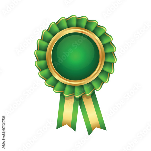 Green Award Ribbon Badge Vector Illustration Prize, Medal, Achievement