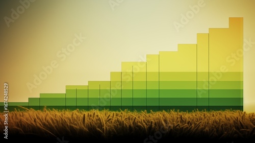 Ascending Translucent Bar Graph in Green to Orange Gradients Over Golden Grass Field
