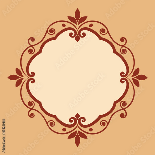 Decorative vector floral frame with ornate gold heart and flower ornaments for a vintage wedding invitation card design