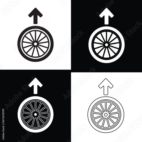 Bicycle tire silhouette vector illustration, Black Bicycle tire silhouette Bicycle wheels with black tires and spokes on white background