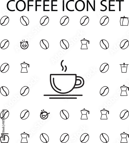 Coffee cup steam bean moka pot icons vector
