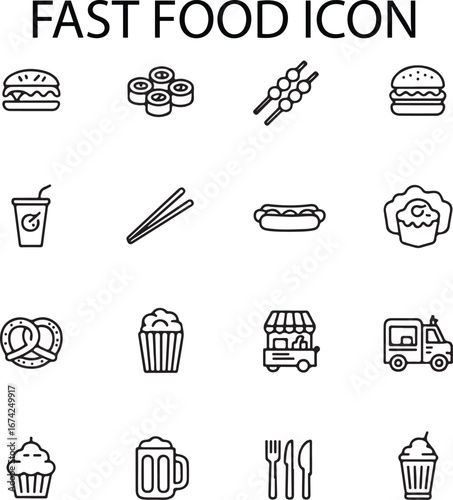 Fast food icons collection burger sushi