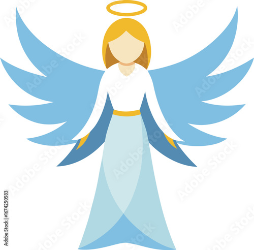 Beautiful Angel with Wings Illustration on Transparent Background