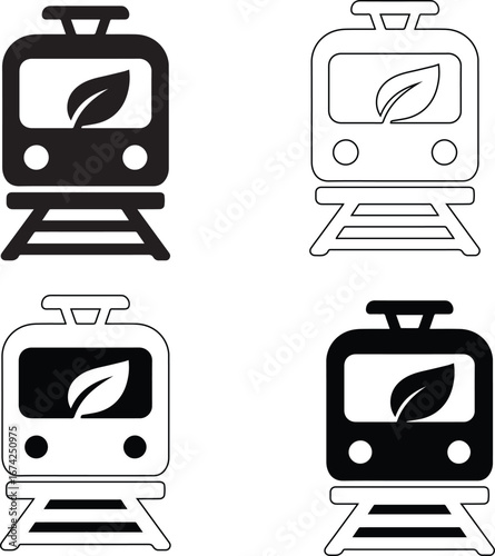 Flat vector logo of subway or light rail train from front view 