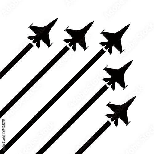 contrail and fighter jet silhouette,Fighter jets performing aerobatic flyovers at air shows and major events