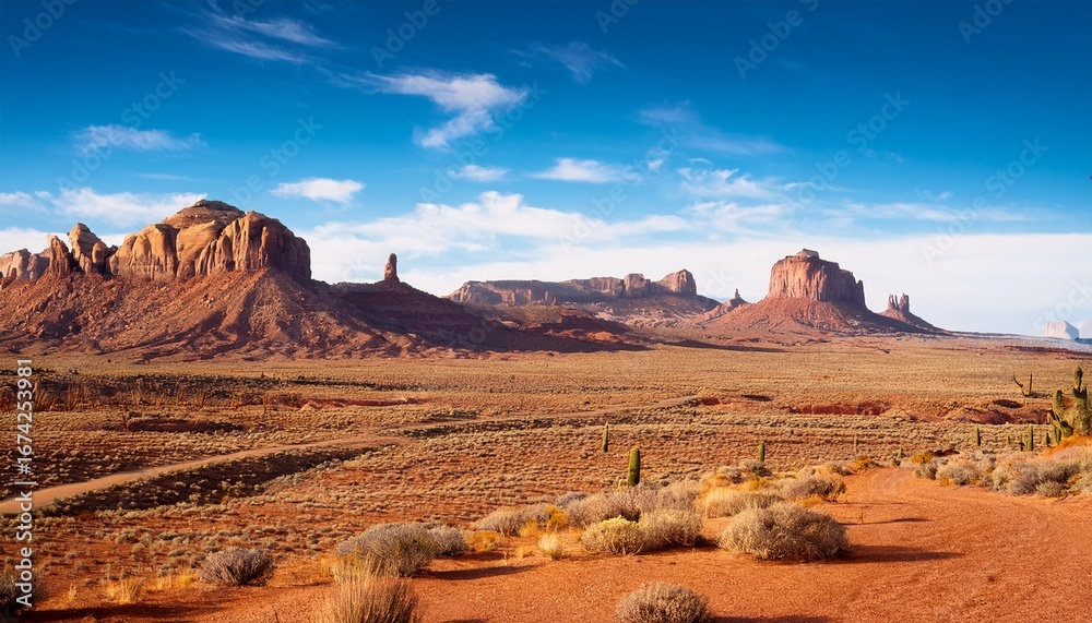 Fototapeta premium old american west desert and mountain background landscape