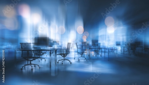 Fototapeta Naklejka Na Ścianę i Meble -  Blurred office space at night