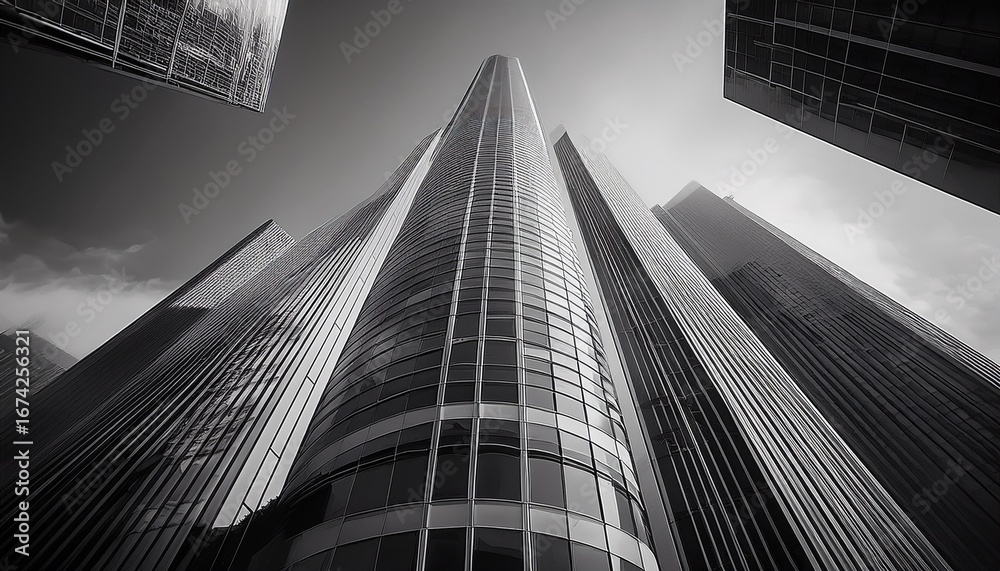 Fototapeta premium low angle view of a skyscraper in a monochrome mode skyscraper city building skyscraper downtown business architecture cityscape