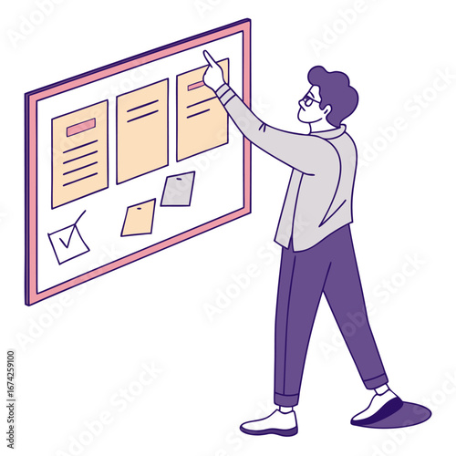 Man Organizing Tasks on Project Management Board Illustration