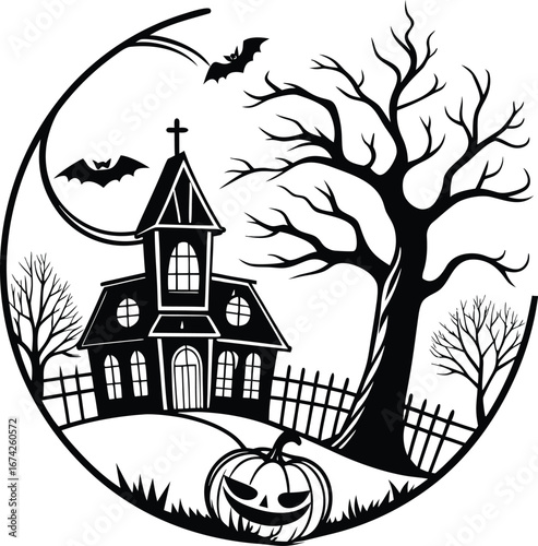 Halloween vector design, Horor house vector design, Ghost silhouette vector