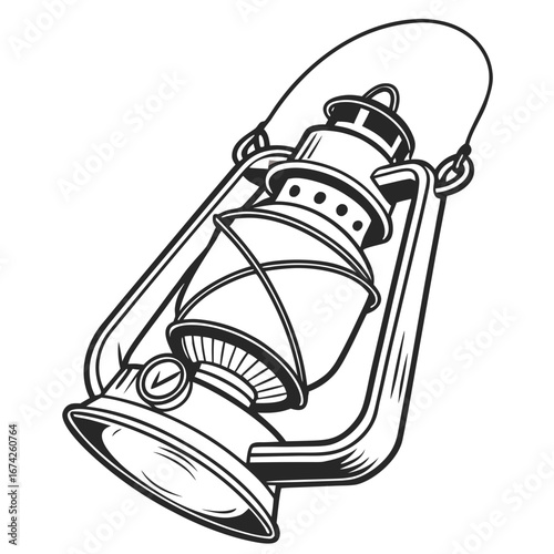 Vintage kerosene lantern with a classic design and a sturdy handle for carrying and illumination