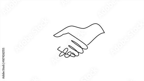 Animated Handshake Illustration, One Line Continuous Hand Drawing Style of Hand Shaking. Loop-able. Suitable for Business and Humanity.