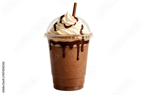 Delicious Chocolate Milkshake with Whipped Cream and Chocolate Syrup in Plastic Cup