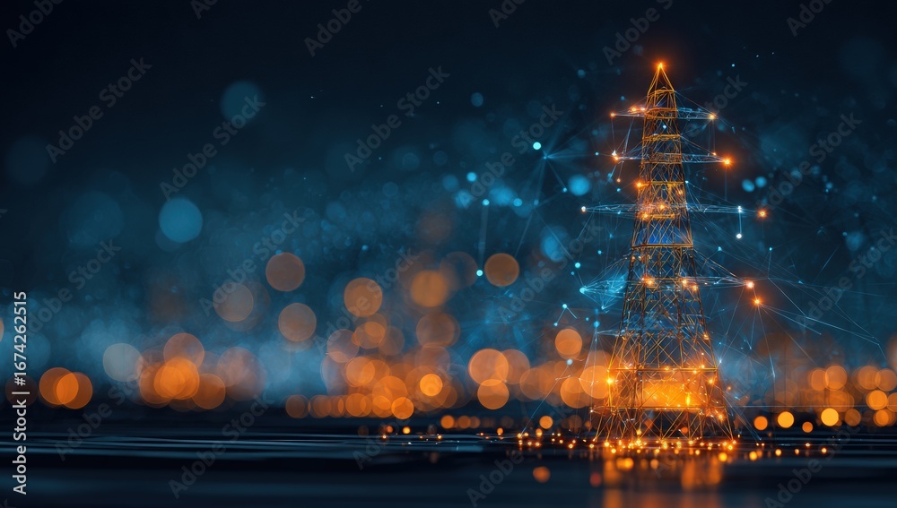 Fototapeta premium Abstract digital oil rig on dark background