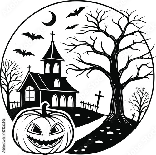 Halloween vector design, Horor house vector design, Ghost silhouette vector