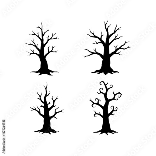 Halloween trees silhouette vector flat illustration design.