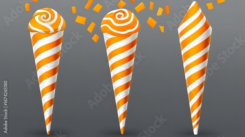 Orange White Striped Cones Ice Cream Party Confetti
