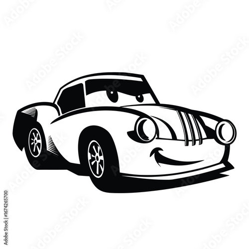 Cartoon Car Illustration Retro Vehicle Design with Expressive Face