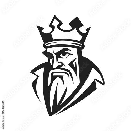 Vector emblem featuring a crowned king with a fierce look, a powerful concept for a brand mascot or team logo