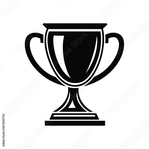 A black and white illustration of a trophy, symbolizing achievement and victory