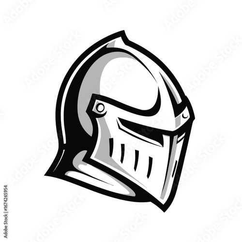 Isolated vector graphic of a medieval warrior's close helm. A classic emblem of strength, courage, and historical combat