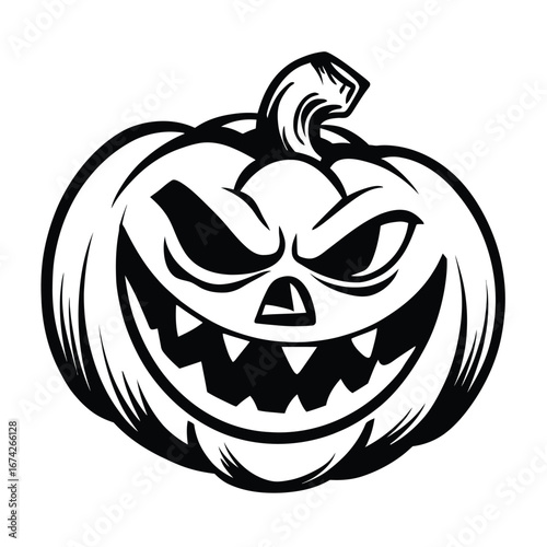 Spooky Halloween Pumpkin Illustration with Evil Grin