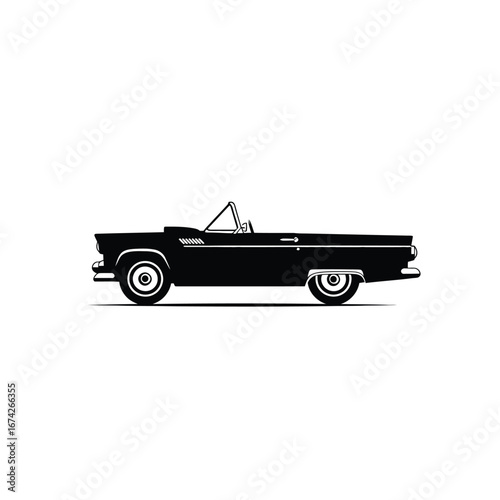 Elegant black and white illustration of a classic American convertible car, representing nostalgic journeys and the timeless appeal of vintage automotive design