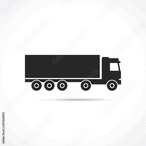 Black silhouette of a truck on a white background, representing logistics and transportation