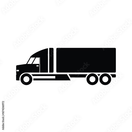 Black Silhouette of a Semi-Truck Ideal for Transportation, Logistics, and Delivery Concepts