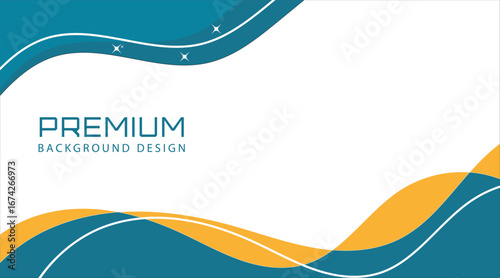 Elegant Wavy Abstract Premium Background in Blue and Yellow with Modern Stylish Curves, Glossy Fluid Flowing Textured Metallic Design for Business Poster, Corporate Banner, Presentation and Website