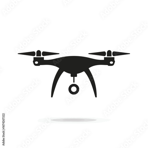 Sleek silhouette of an advanced quadcopter equipped with a camera, representing cutting-edge remote-controlled flying technology and aerial data collection
