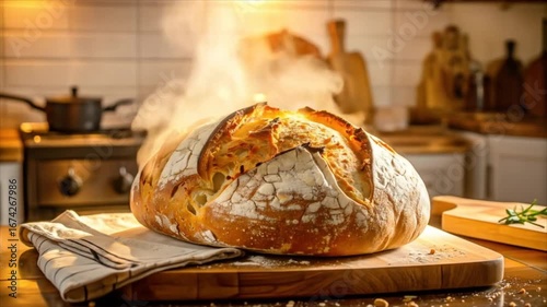 Freshly baked artisan bread loaf