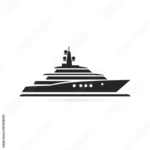 Sleek black silhouette of a modern luxury yacht, symbolizing opulence and sophisticated maritime travel for exclusive recreation