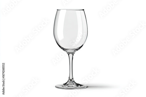 Clear, empty wine glass on white background