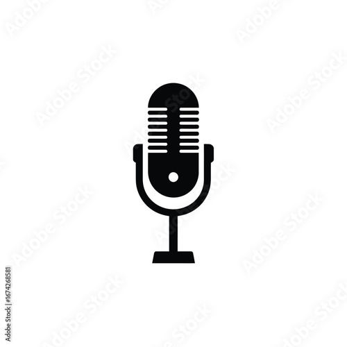 Vintage microphone icon for podcasting and broadcasting, a simple vector graphic representing voice and sound communication
