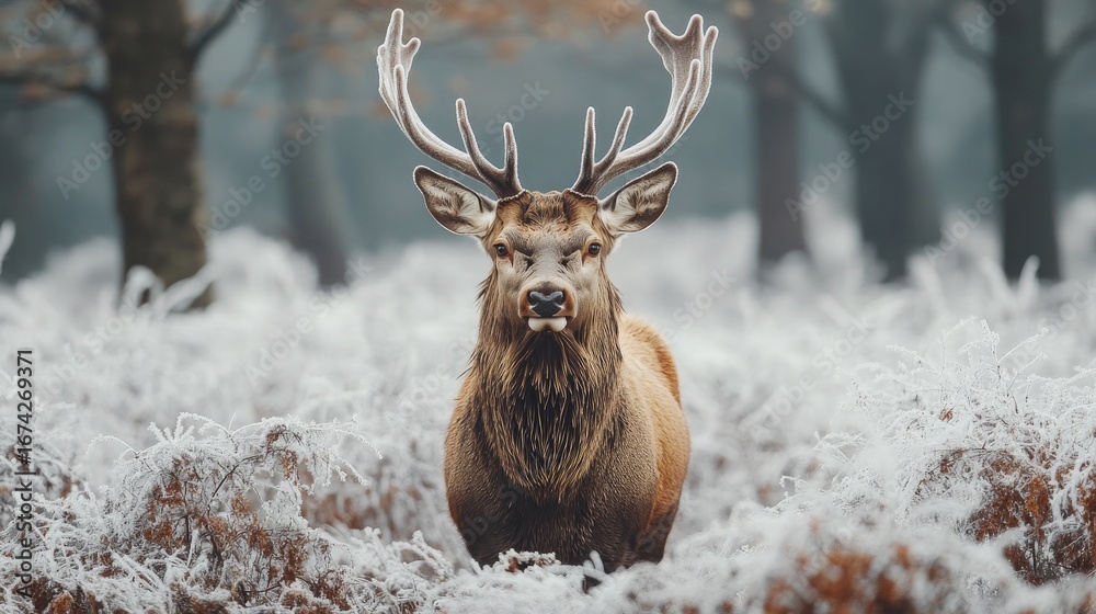 Fototapeta premium A majestic stag looking directly into the camera