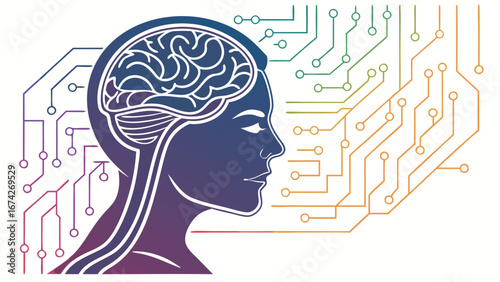Brain Turning Into Digital Circuits – Vector Illustration of Artificial Intelligence and Logical Thinking Concept