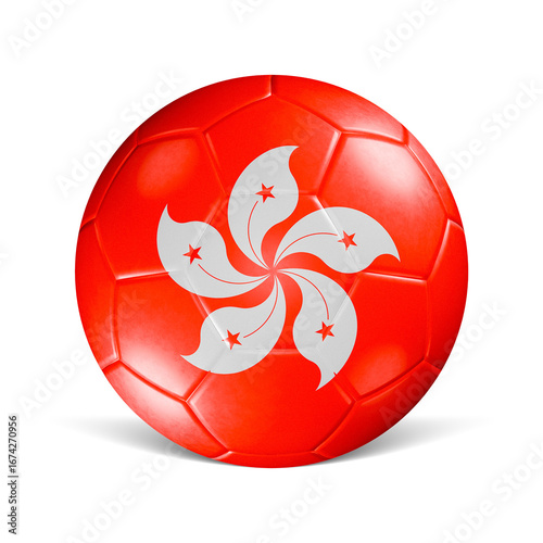 Soccer ball with Hong Kong flag 3d render front view