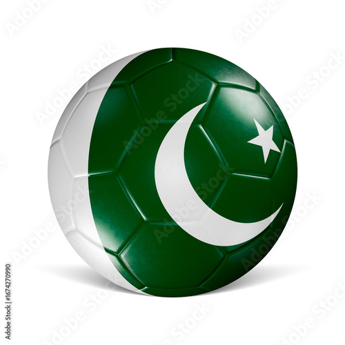 Soccer ball with Pakistan flag 3d render front view