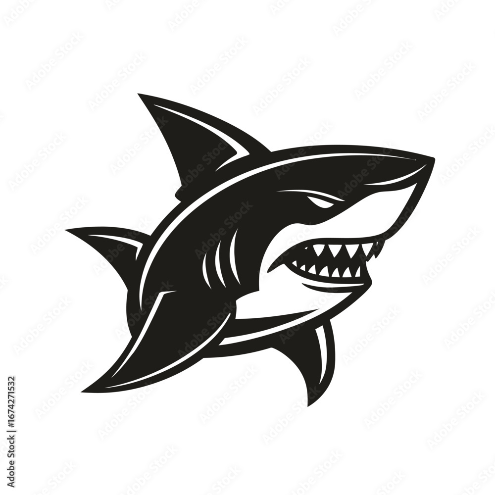 Fototapeta premium Fearsome Shark Illustration A Powerful Black and White Design
