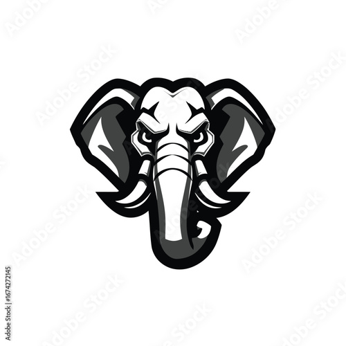 Vector illustration of a fierce elephant head mascot with large tusks. An angry mammoth symbol, perfect for a sports or gaming team emblem design