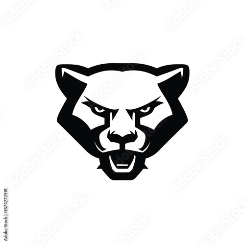 Dynamic vector illustration capturing the fierce intensity of a predatory wildcat, featuring a bold and aggressive panther or cougar head design, perfect for mascot branding