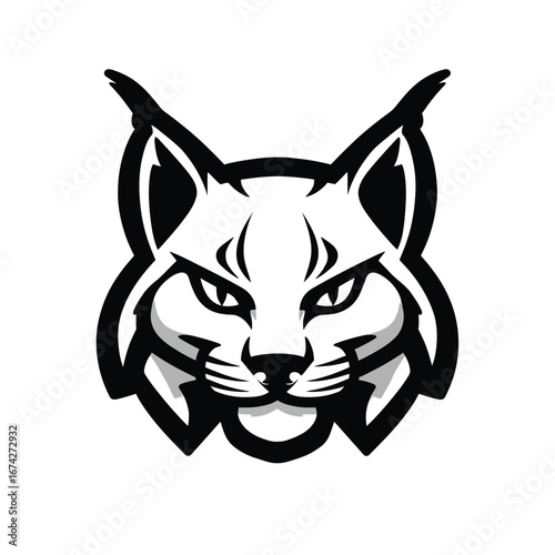 Powerful and stylized illustration of a wild bobcat or lynx head, capturing its fierce gaze and predatory nature, ideal for a bold mascot or emblem design
