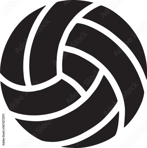 Black and White Volleyball Icon with Shadow on White Background sport sports